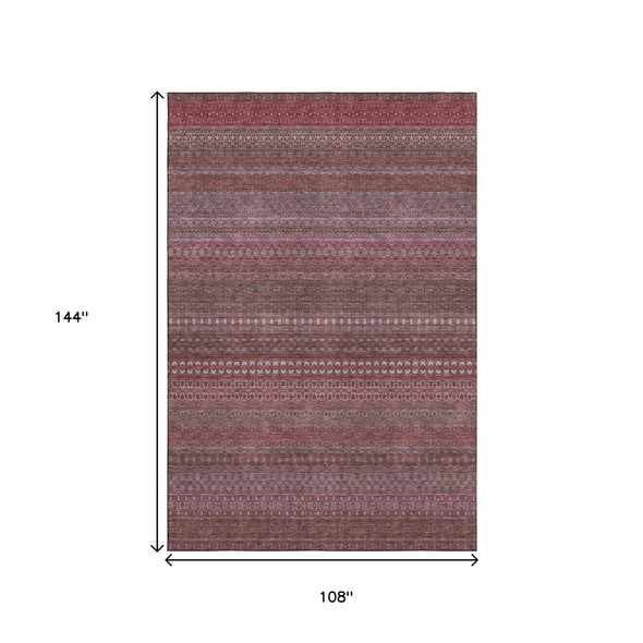 9' X 12' Merlot And Ivory Striped Washable Area Rug With UV Protection