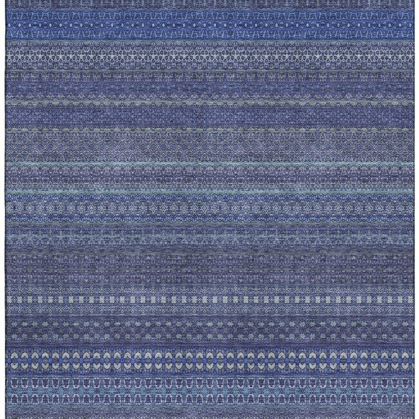 5' X 8' Navy Blue And Ivory Striped Washable Area Rug With UV Protection