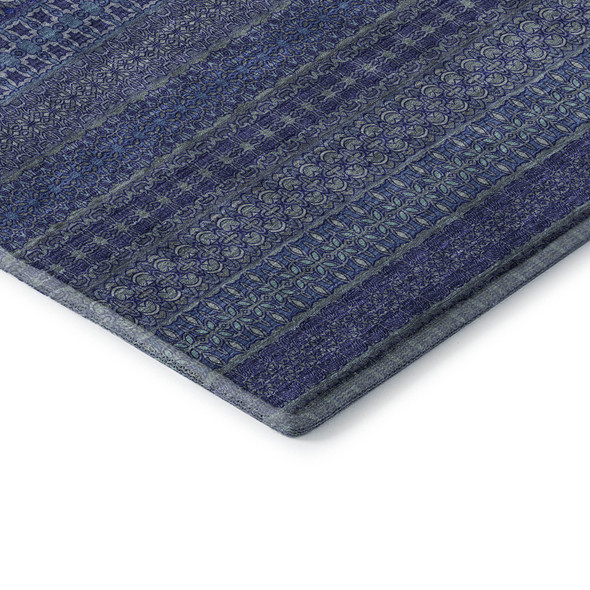 8' X 10' Navy Blue And Ivory Striped Washable Area Rug With UV Protection