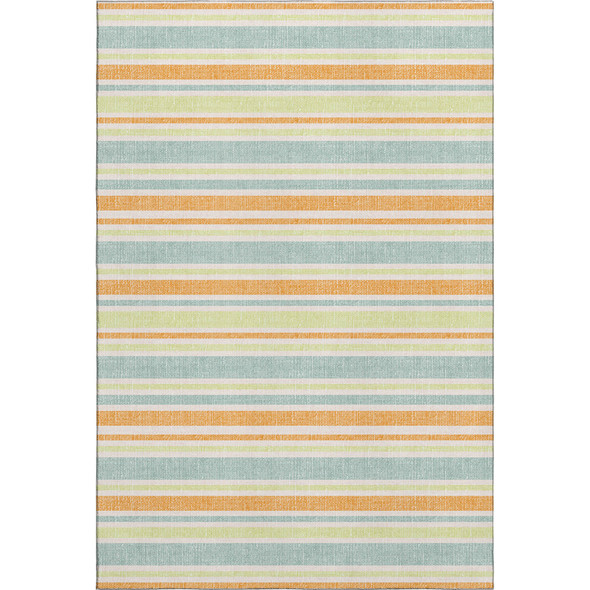 9' X 12' Orange Green And Blue Striped Washable Area Rug With UV Protection