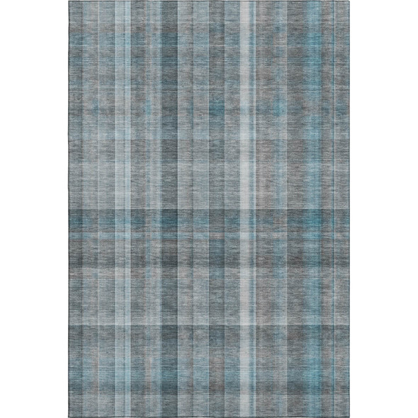 5' X 8' Teal And Ivory Plaid Washable Area Rug With UV Protection