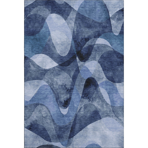 9' X 12' Navy Blue And Ivory Abstract Washable Area Rug With UV Protection