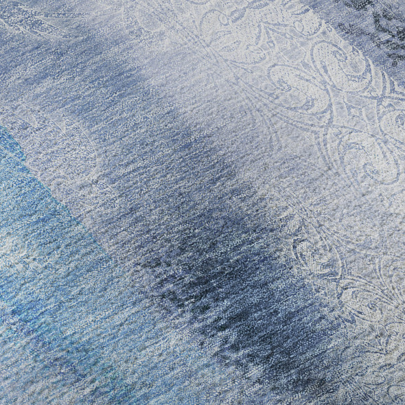 3' X 5' Blue And Ivory Abstract Washable Area Rug With UV Protection