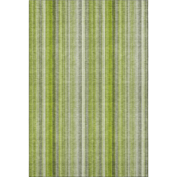 8' X 10' Green And Ivory Striped Washable Area Rug With UV Protection