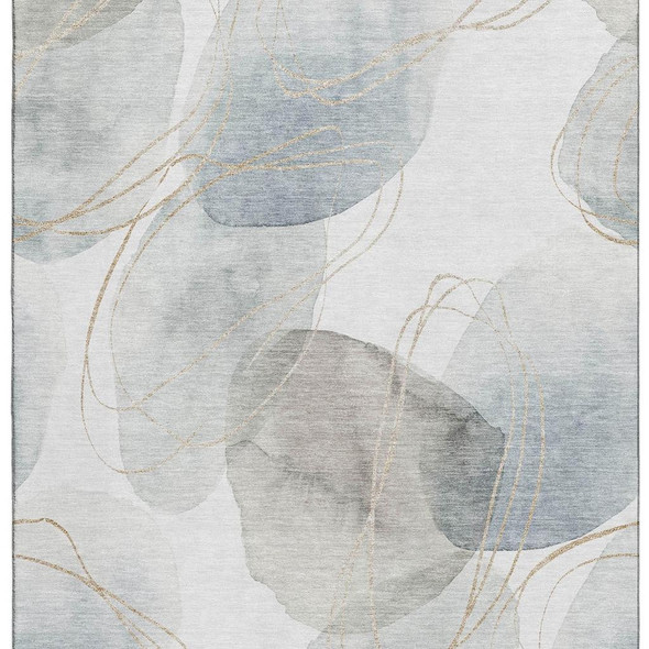 3' X 5' Ivory And Beige Abstract Washable Area Rug With UV Protection