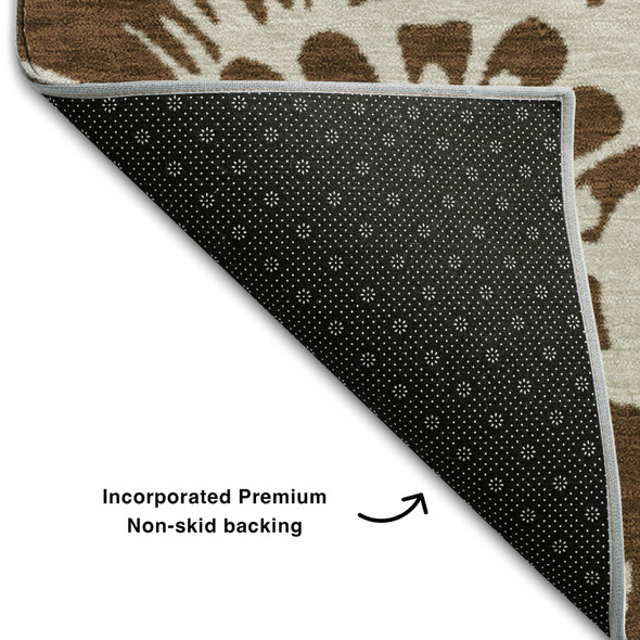 9' X 12' Brown And Ivory Floral Washable Area Rug With UV Protection