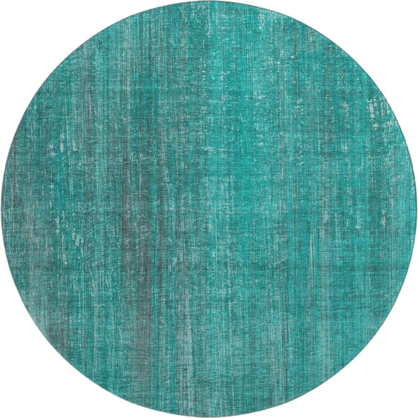 8' Teal And Ivory Striped Washable Round Rug With UV Protection