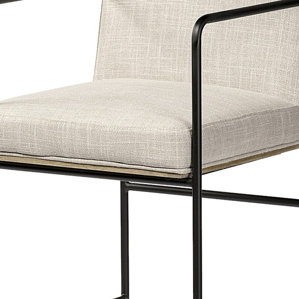 29" Beige and Black Fabric and Metal Counter Height Bar Chair
