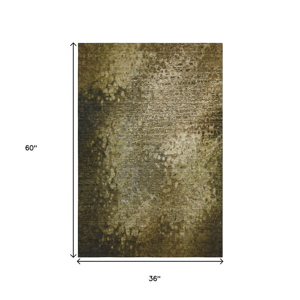 3' X 5' Brown And Ivory Abstract Washable Area Rug With UV Protection