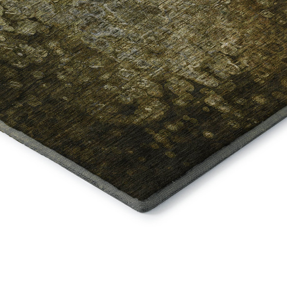 5' X 8' Brown And Ivory Abstract Washable Area Rug With UV Protection