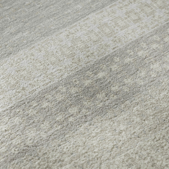 9' X 12' Ivory And Beige Striped Washable Area Rug With UV Protection