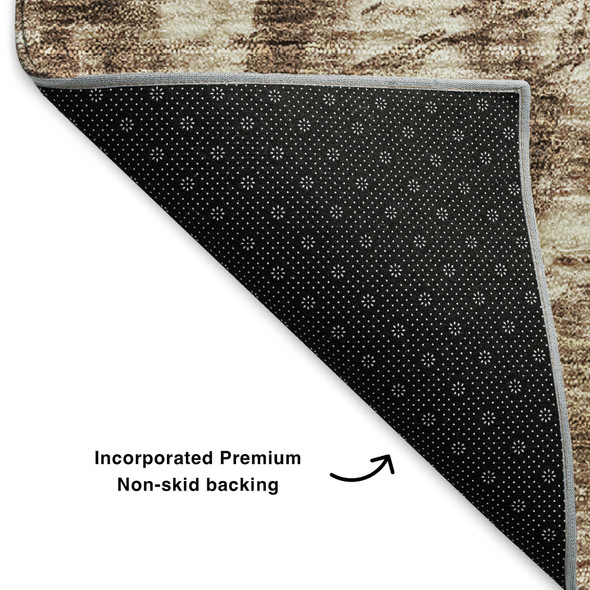 5' X 8' Chocolate And Beige Ikat Washable Area Rug With UV Protection