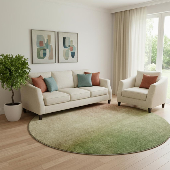 8' Blush And Green Ombre Washable Round Rug With UV Protection