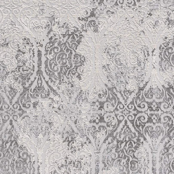 8' X 11' Cream And Gray Tinted Ogee Pattern Area Rug