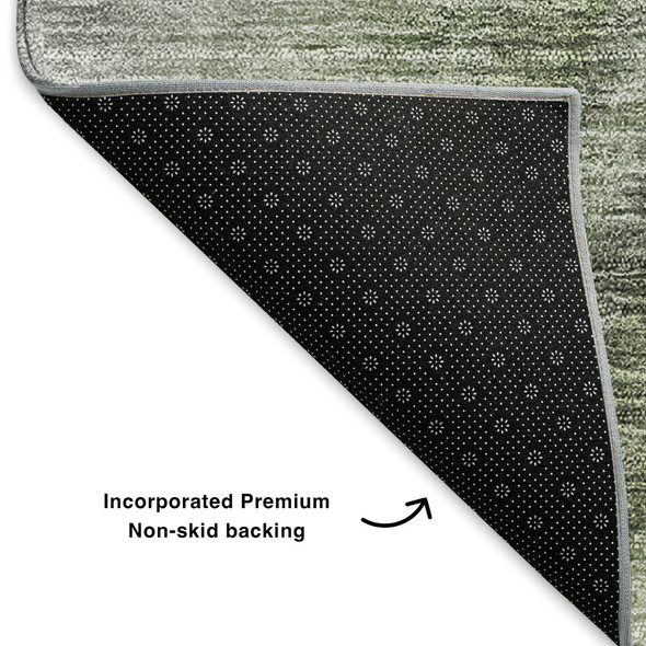 5' X 8' Green Ivory And Gray Ombre Washable Area Rug With UV Protection