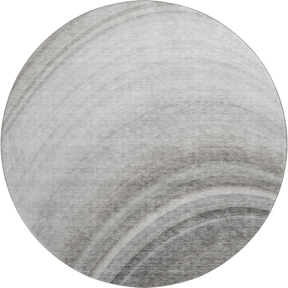 8' Gray Ivory And Beige Ombre Washable Round Rug With UV Protection