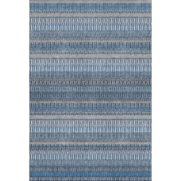 10' X 14' Blue And Ivory Striped Washable Area Rug With UV Protection
