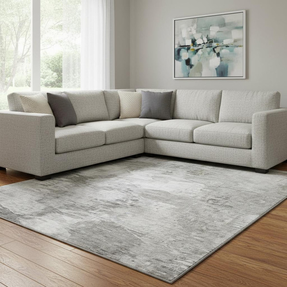 10' X 14' Beige And Ivory Abstract Washable Area Rug With UV Protection