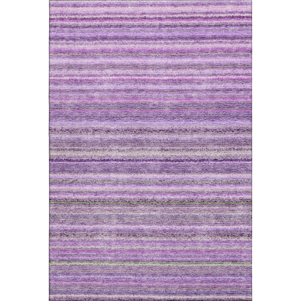8' X 10' Purple And Gray Striped Washable Area Rug With UV Protection