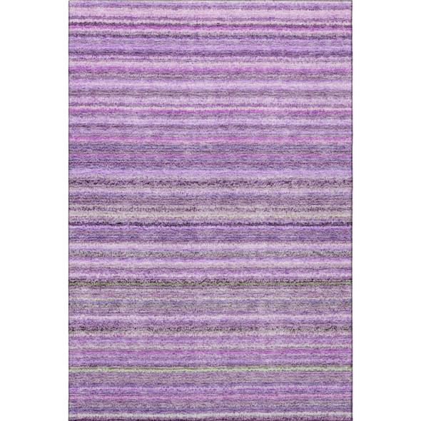 9' X 12' Purple And Gray Striped Washable Area Rug With UV Protection