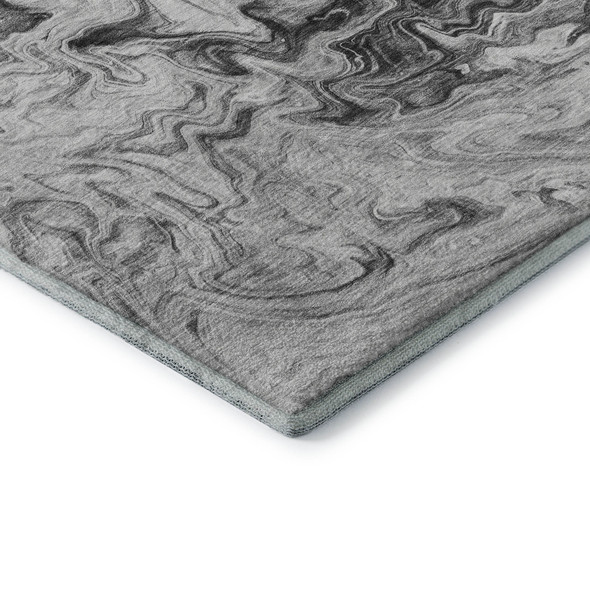 5' X 8' Gray And Ivory Abstract Washable Area Rug With UV Protection