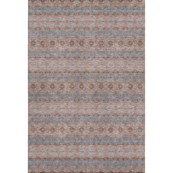 10' X 14' Chili Red Gray And Ivory Floral Medallion Washable Area Rug With UV Protection
