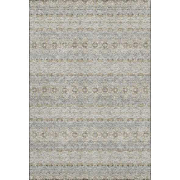 9' X 12' Silver Beige And Ivory Floral Medallion Washable Area Rug With UV Protection