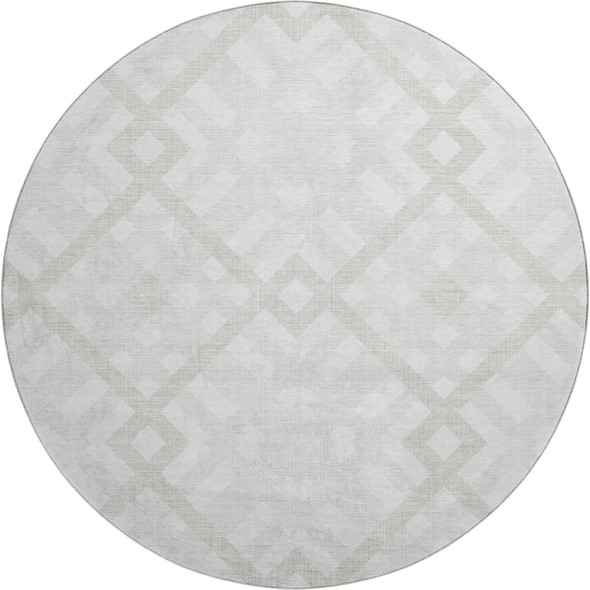 8' Ivory And Beige Geometric Washable Round Rug With UV Protection