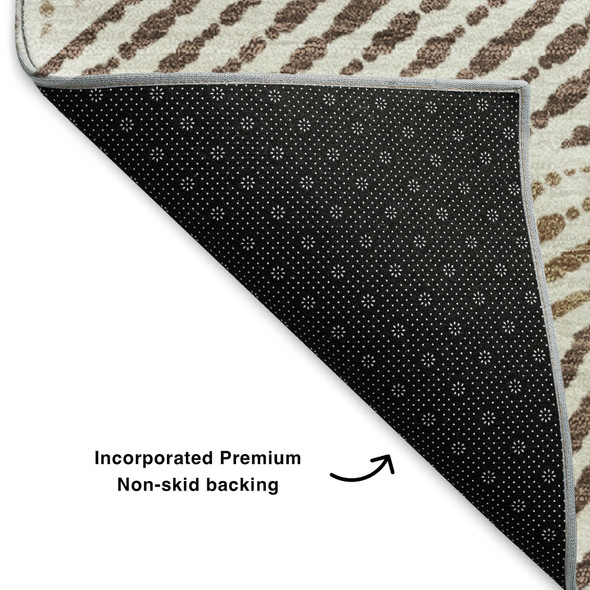 5' X 8' Brown And Beige Geometric Washable Area Rug With UV Protection