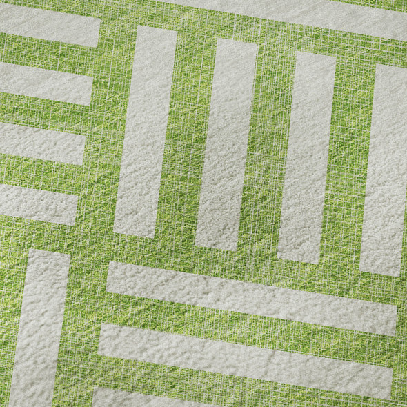 10' X 14' Lime Green And Ivory Geometric Washable Area Rug With UV Protection