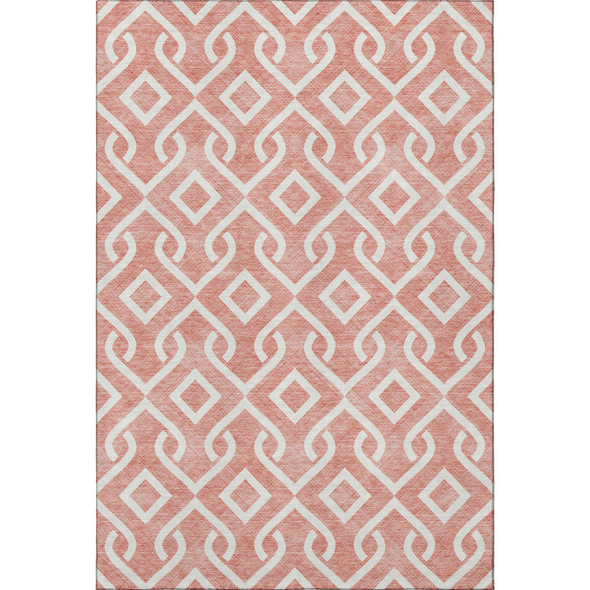 10' X 14' Salmon And Ivory Geometric Washable Area Rug With UV Protection