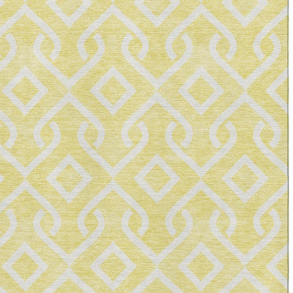 5' X 8' Yellow And Ivory Geometric Washable Area Rug With UV Protection