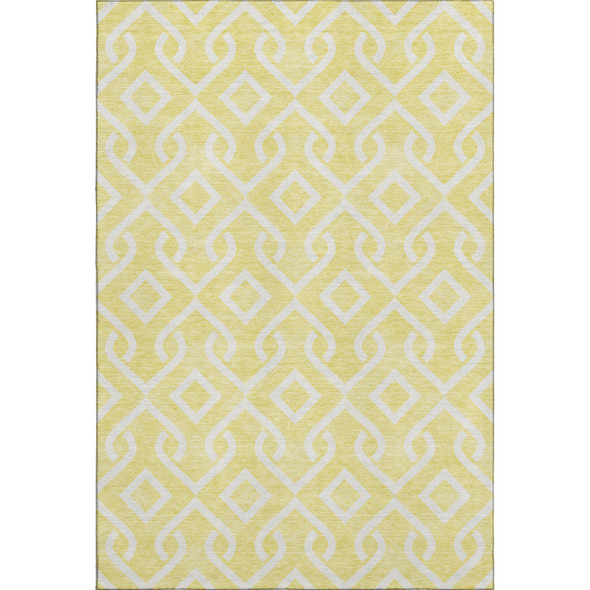 10' X 14' Yellow And Ivory Geometric Washable Area Rug With UV Protection