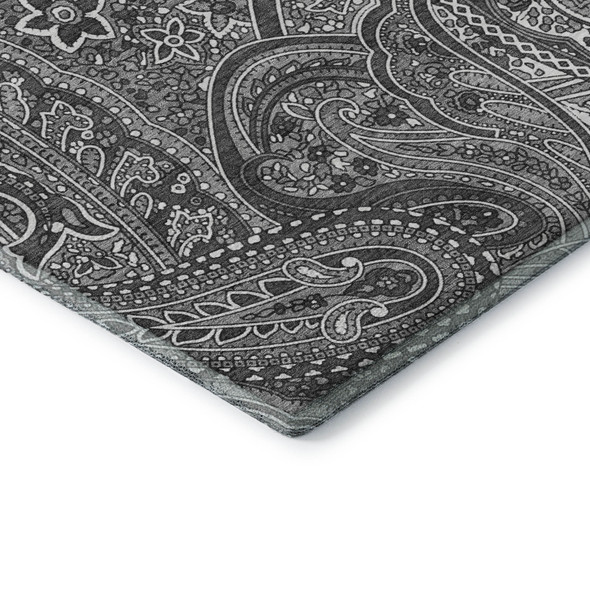 8' X 10' Gray And Ivory Paisley Washable Area Rug With UV Protection