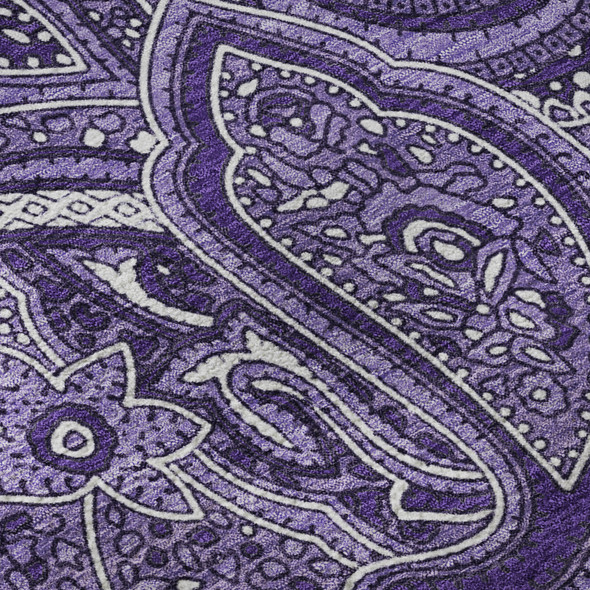 5' X 8' Purple And Ivory Paisley Washable Area Rug With UV Protection