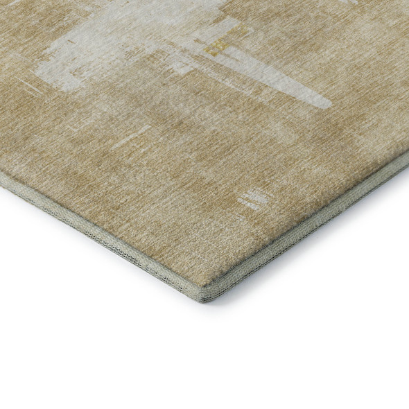 8' Beige Ivory And Gold Abstract Washable Round Rug With UV Protection