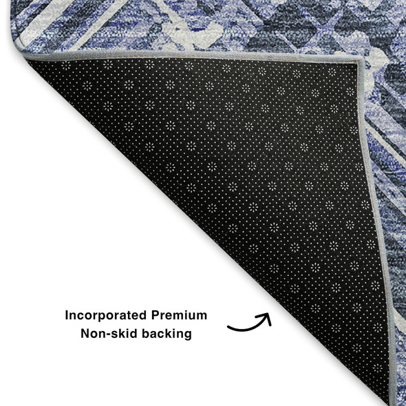9' X 12' Blue And Ivory Chevron Washable Area Rug With UV Protection