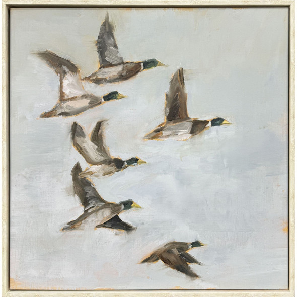 Mallard Migration I Distressed White Floater Frame Wall Art