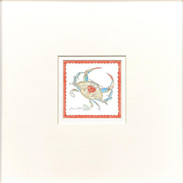 Set Of Two Dreamy Crab Distressed White Framed Illustration Wall Art