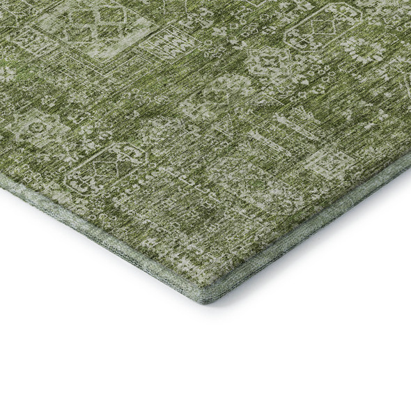 8' X 10' Artichoke Green And Ivory Floral Washable Area Rug With UV Protection