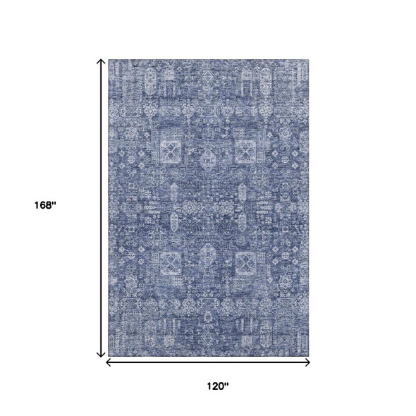10' X 14' Navy Blue And Ivory Floral Washable Area Rug With UV Protection