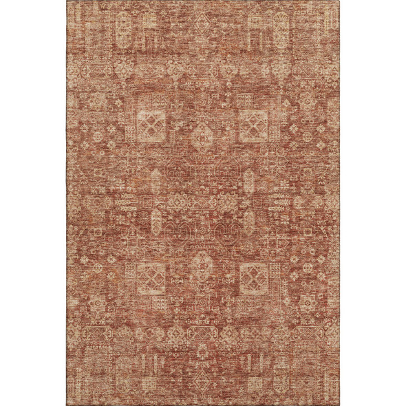 3' X 5' Chili Red And Copper Floral Washable Area Rug With UV Protection