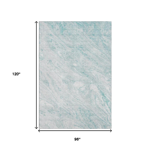 8' X 10' Teal And Ivory Abstract Washable Area Rug With UV Protection