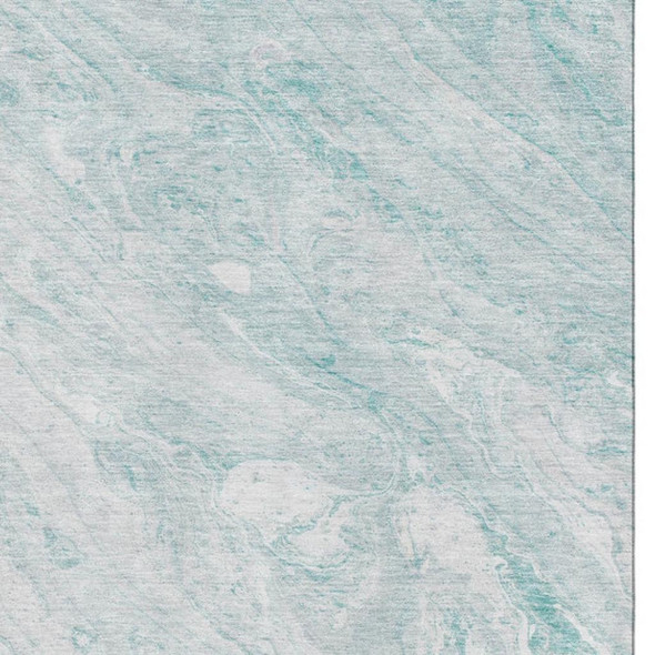 9' X 12' Teal And Ivory Abstract Washable Area Rug With UV Protection