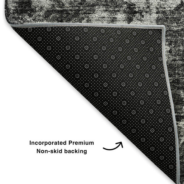 5' X 8' Gray And Ivory Oriental Washable Area Rug With UV Protection