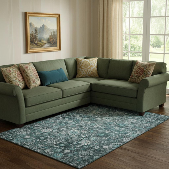 8' X 10' Teal And Aqua Oriental Washable Area Rug With UV Protection