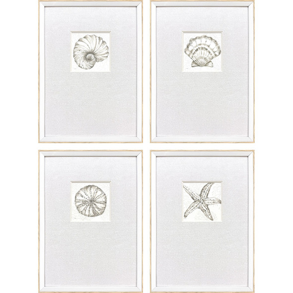 Set Of Four Coastal Reef White Framed Wall Art