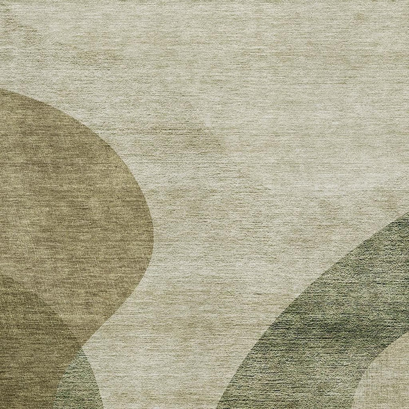 9' X 12' Beige And Olive Green Geometric Washable Area Rug With UV Protection