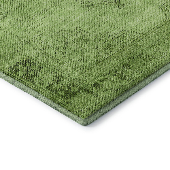 3' X 5' Artichoke Green And Gray Oriental Washable Area Rug With UV Protection