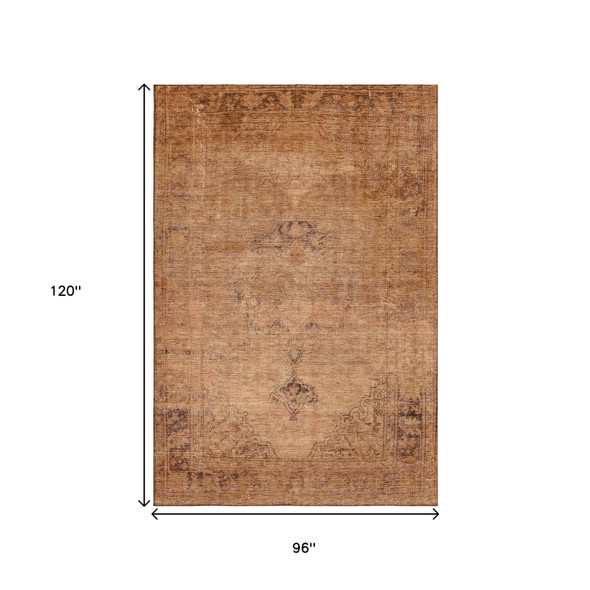 8' X 10' Copper And Brown Oriental Washable Area Rug With UV Protection